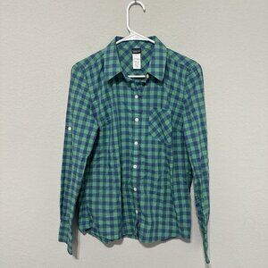 Patagonia Flannel Button Up Shirt Check Womens Size 4‎ Blue Green Organic Cotton